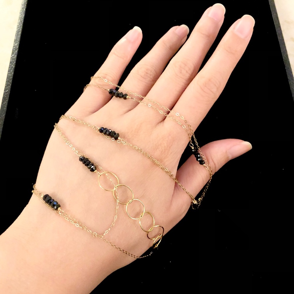 BROOKLYN ARTISTS MARKET | 46” Chain Long Wrap Necklace 14K Solid Gold + Onyx
